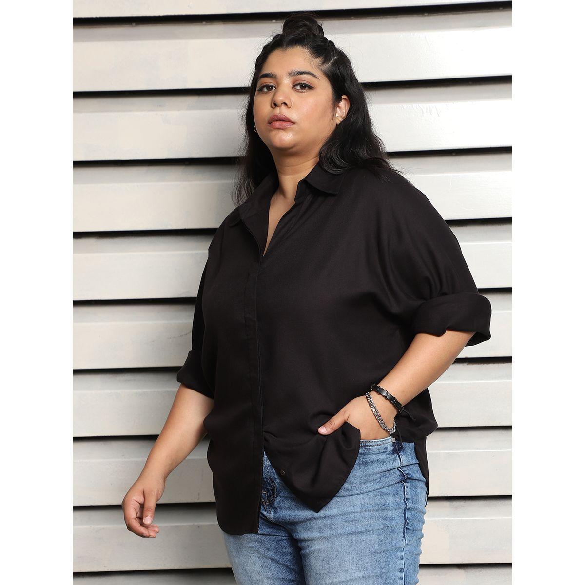 High Star X Styli  Plus Size Spread Collar Boxy Fit Casual Shirt-women-clothing-shirtsandblouses-shirts-image-3