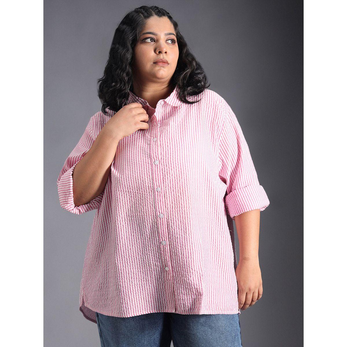 High Star X Styli  Oversized Spread Collar Striped Casual Shirt-women-clothing-shirtsandblouses-shirts-image-1