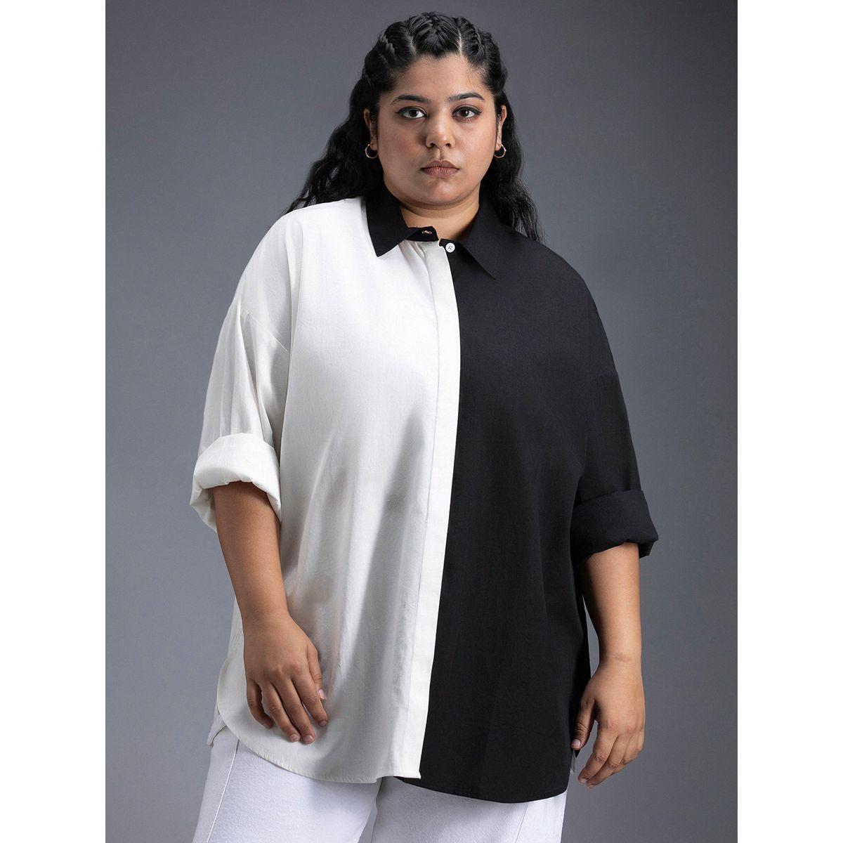 High Star X Styli  Plus Size Color Block Cotton Oversized Casual Shirt-women-clothing-shirtsandblouses-shirts-image-1