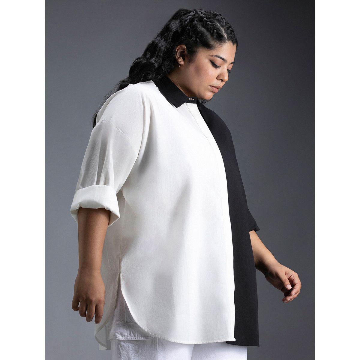 High Star X Styli  Plus Size Color Block Cotton Oversized Casual Shirt-women-clothing-shirtsandblouses-shirts-image-2