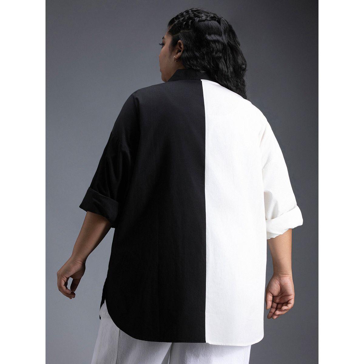 High Star X Styli  Plus Size Color Block Cotton Oversized Casual Shirt-women-clothing-shirtsandblouses-shirts-image-3