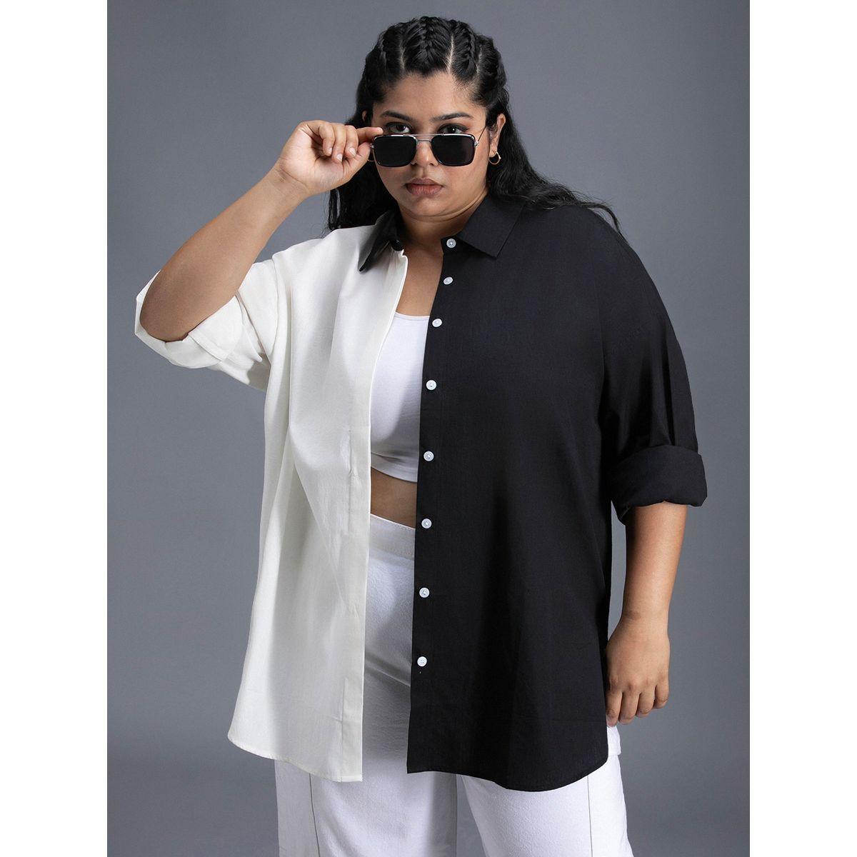 High Star X Styli  Plus Size Color Block Cotton Oversized Casual Shirt-women-clothing-shirtsandblouses-shirts-image-5