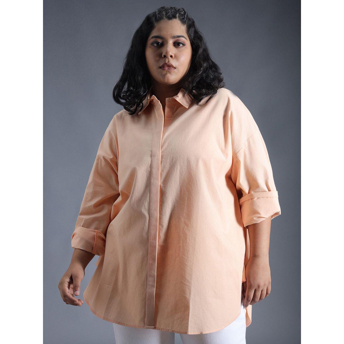 بلوزة فضفاضة بمقاس كبير وياقة سبريد هاي ستار × ستايلي-women-clothing-shirtsandblouses-shirts-image-1
