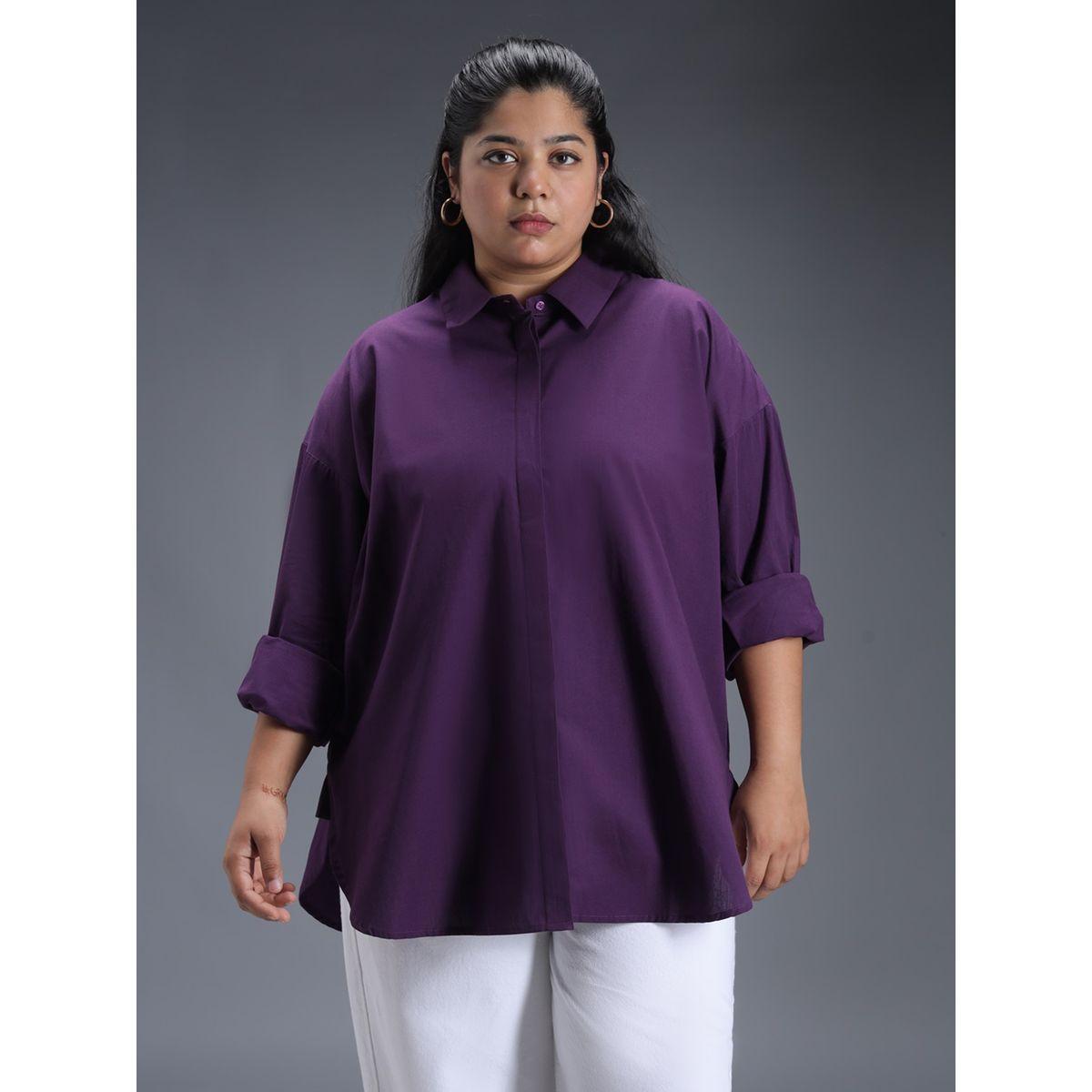 High Star X Styli  Plus Size Classic Spread Collar Oversized Casual Shirt-women-clothing-shirtsandblouses-shirts-image-1