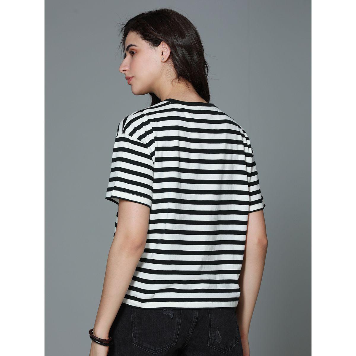 تيشيرت مخطط بقصة بوكسي وأكمام قصيرة هاي ستار × ستايلي-women-clothing-tshirts-image-2