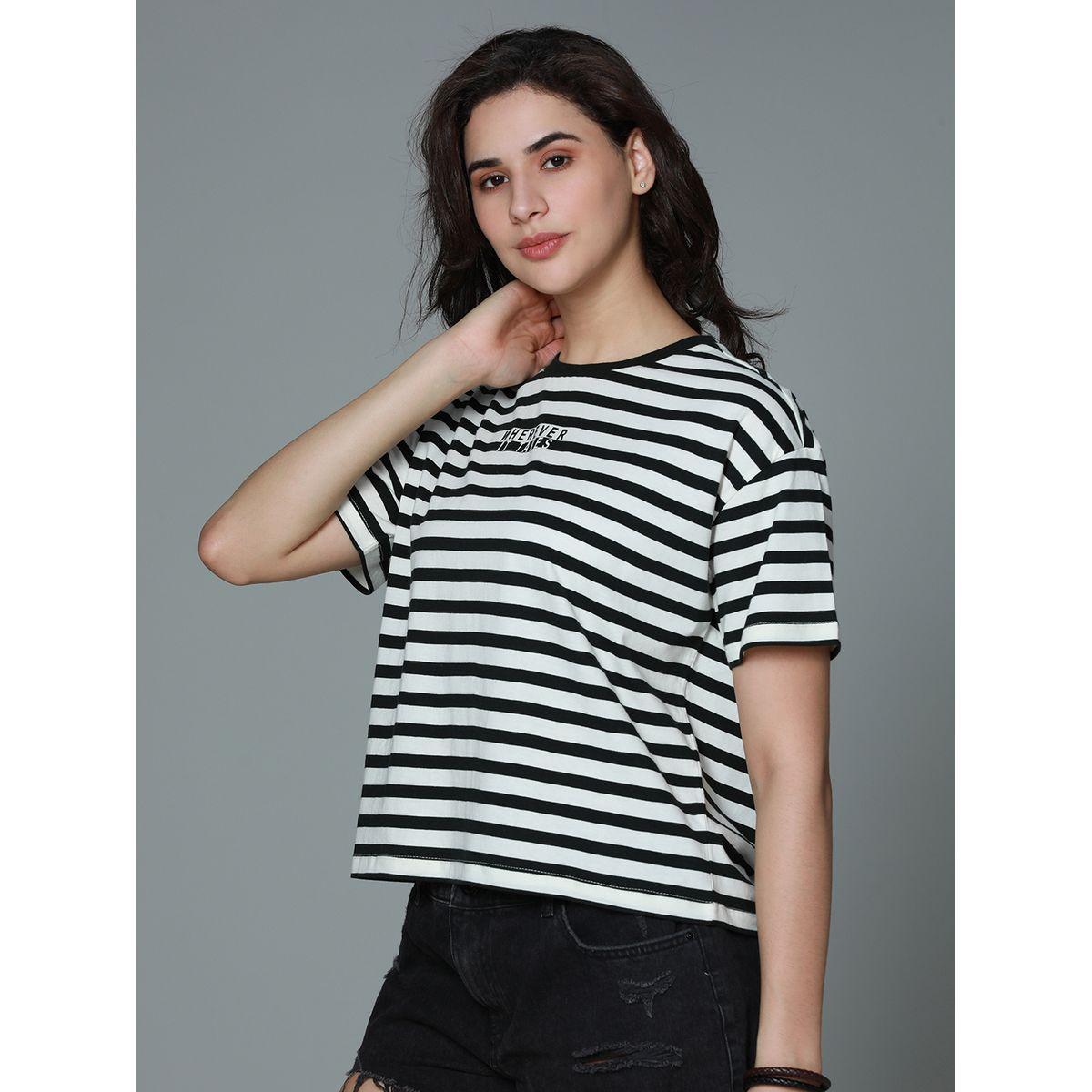 تيشيرت مخطط بقصة بوكسي وأكمام قصيرة هاي ستار × ستايلي-women-clothing-tshirts-image-3