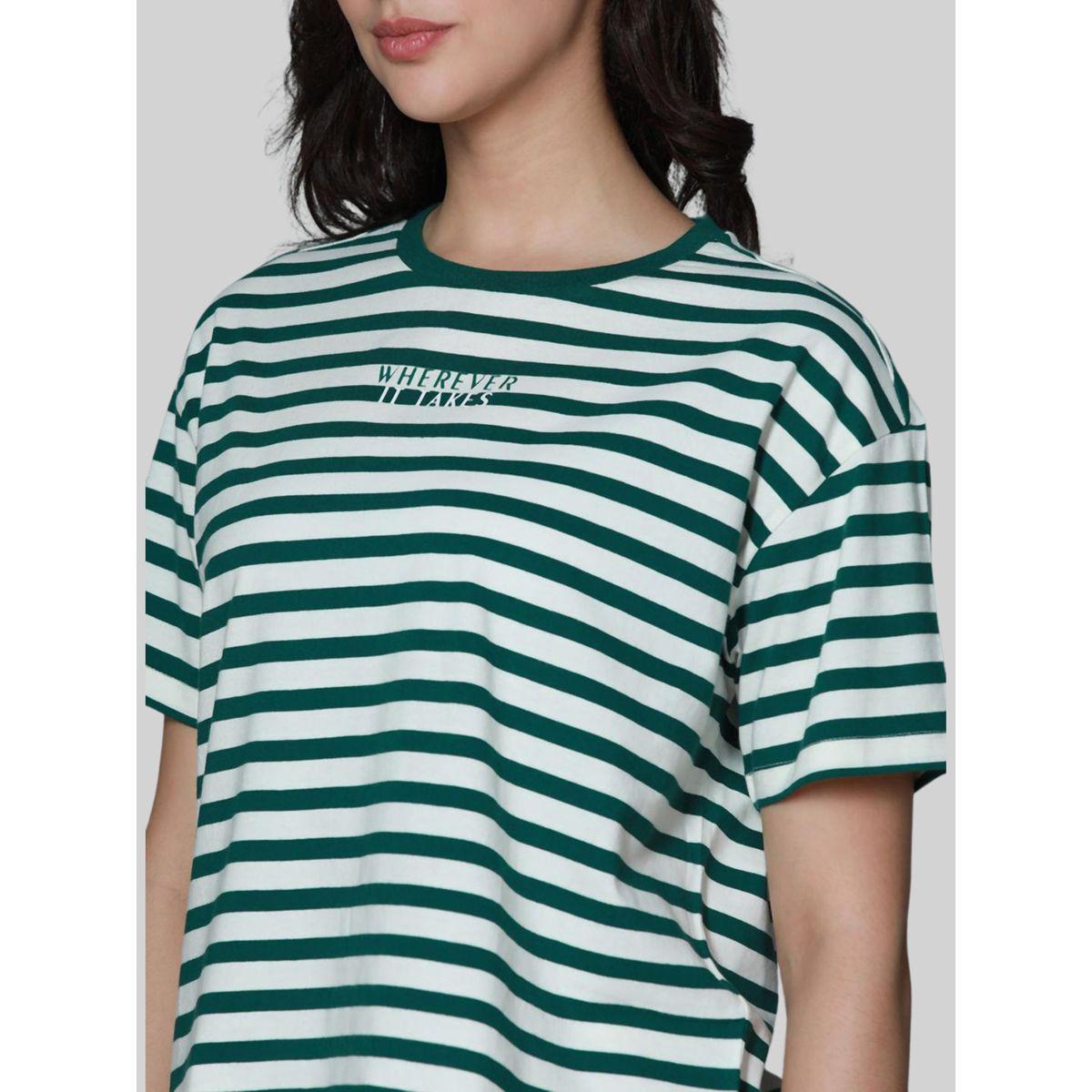 تيشيرت مخطط بقصة بوكسي هاي ستار × ستايلي-women-clothing-tshirts-image-3