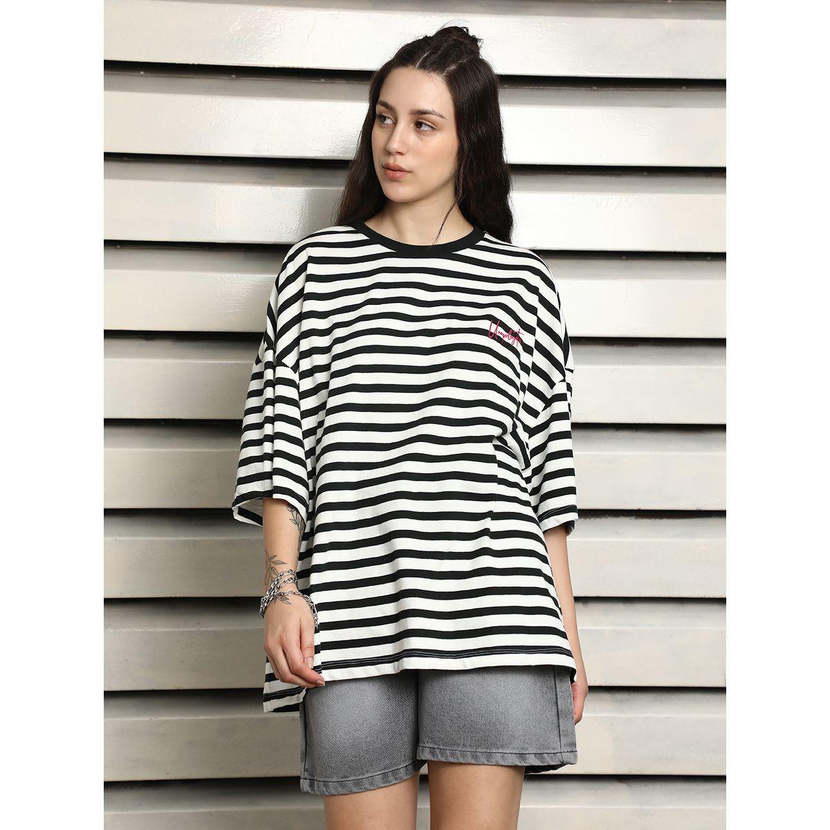 High Star X Styli  Oversized Striped T-Shirt with Dropped Shoulder Sleeves-women-clothing-tshirts-image-1