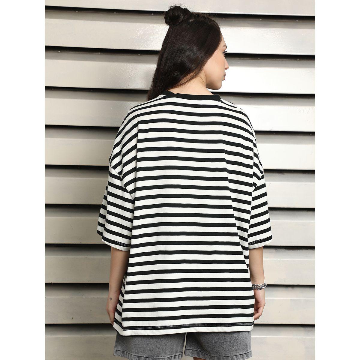 High Star X Styli  Oversized Striped T-Shirt with Dropped Shoulder Sleeves-women-clothing-tshirts-image-3