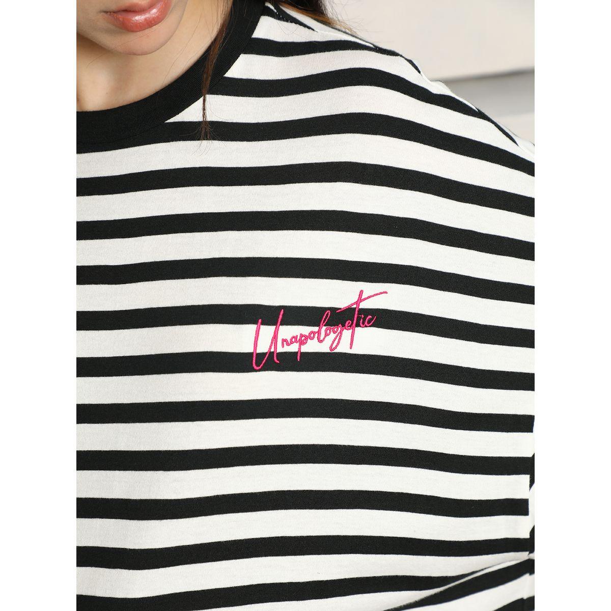 تيشيرت فضفاض مخطط بأكتاف منخفضة هاي ستار × ستايلي-women-clothing-tshirts-image-4
