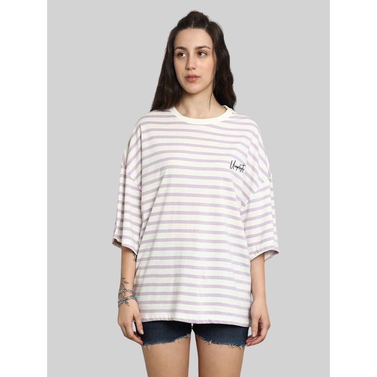 High Star X Styli  Oversized Striped T-Shirt with Dropped Shoulder Sleeves-women-clothing-tshirts-image-1