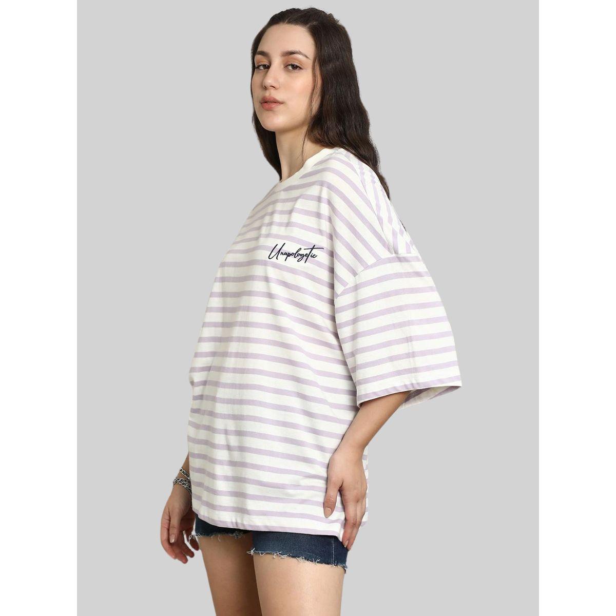 تيشيرت فضفاض مخطط بأكتاف منخفضة هاي ستار × ستايلي-women-clothing-tshirts-image-2