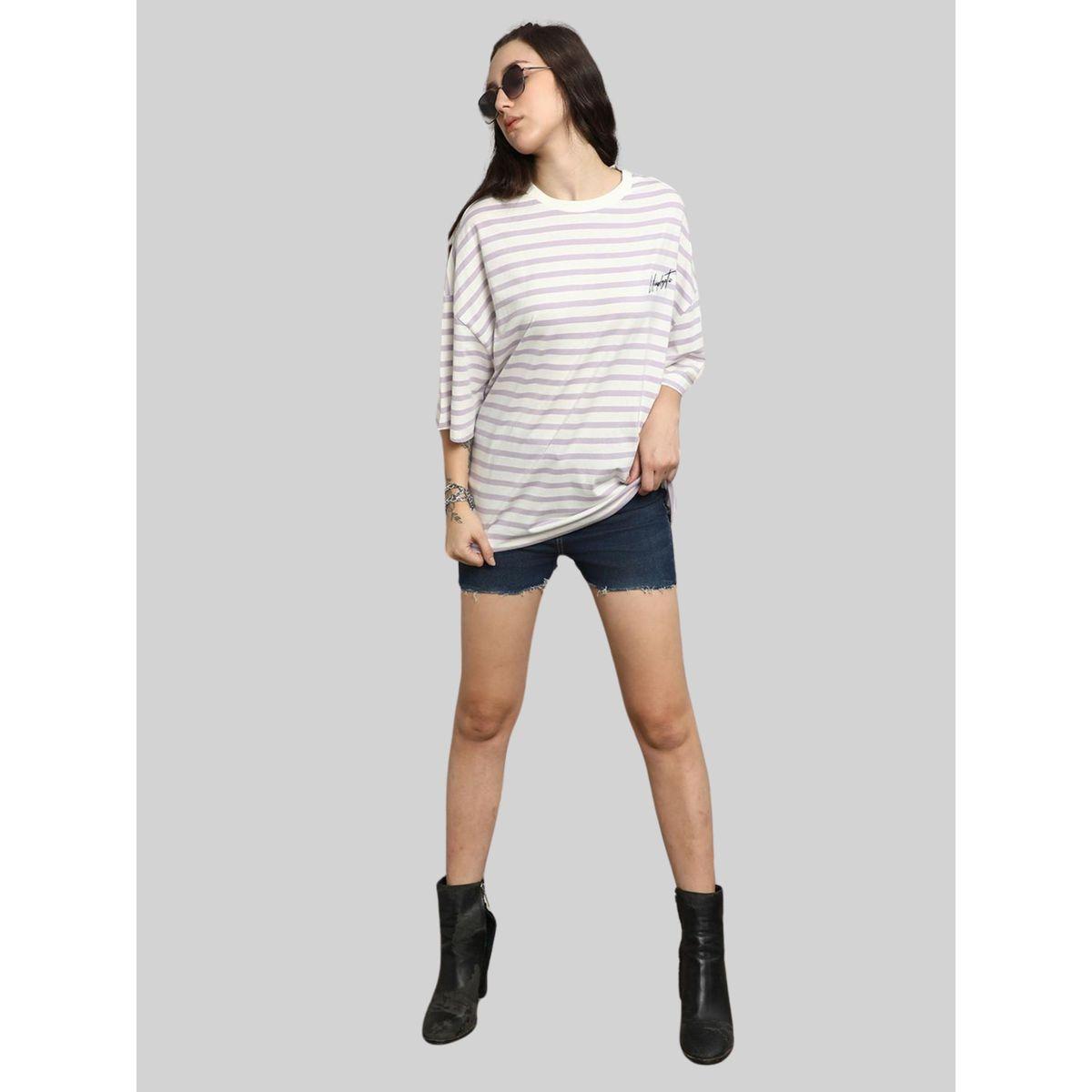 تيشيرت فضفاض مخطط بأكتاف منخفضة هاي ستار × ستايلي-women-clothing-tshirts-image-5