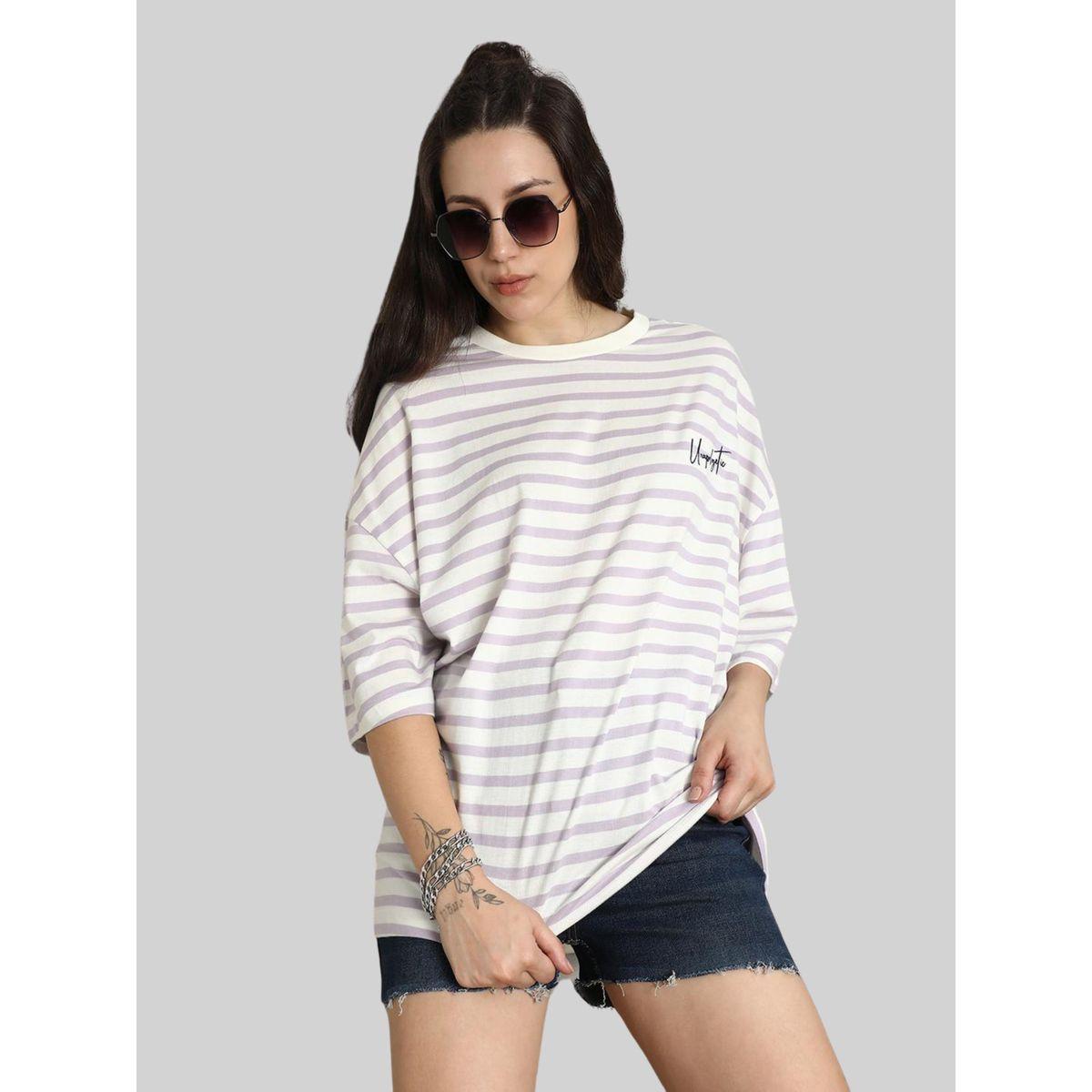 High Star X Styli  Oversized Striped T-Shirt with Dropped Shoulder Sleeves-women-clothing-tshirts-image-6