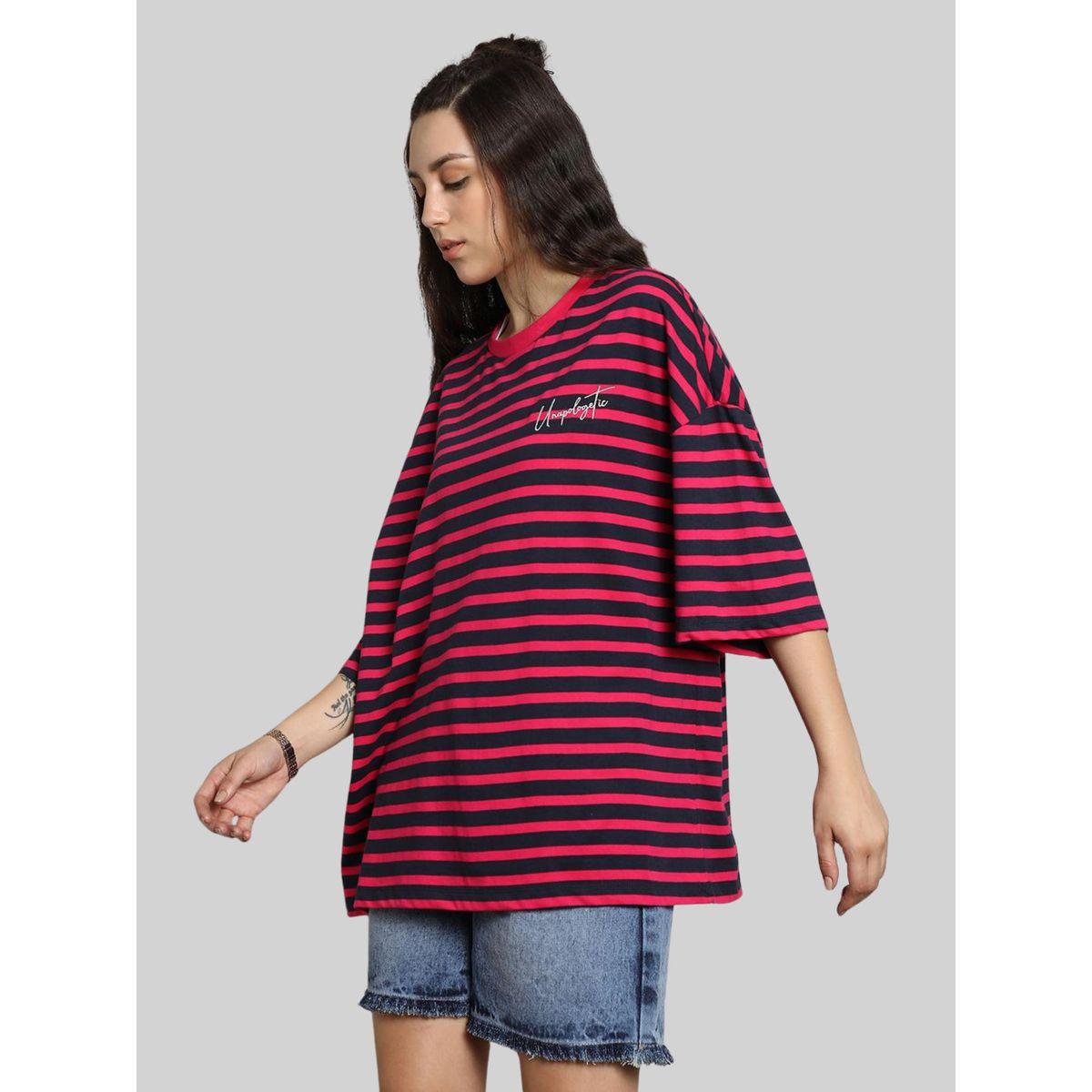 تيشيرت فضفاض مخطط بأكتاف منخفضة هاي ستار × ستايلي-women-clothing-tshirts-image-2