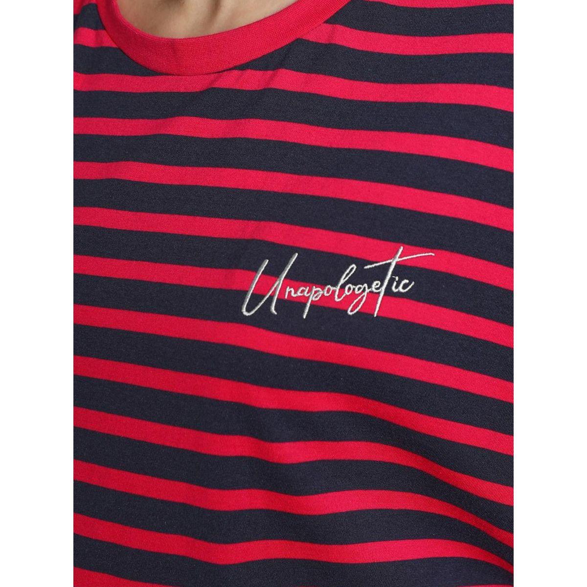تيشيرت فضفاض مخطط بأكتاف منخفضة هاي ستار × ستايلي-women-clothing-tshirts-image-4