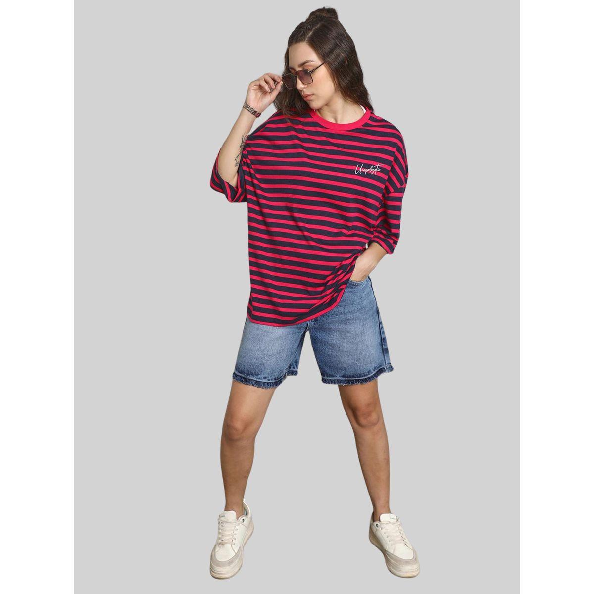 High Star X Styli  Oversized Striped T-Shirt with Dropped Shoulder Sleeves-women-clothing-tshirts-image-5