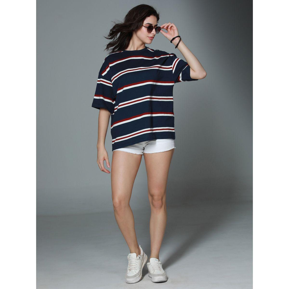 High Star X Styli  Oversized Striped T-Shirt with Dropped Shoulder Sleeves-women-clothing-tshirts-image-2