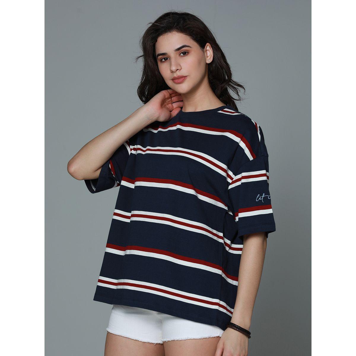 High Star X Styli  Oversized Striped T-Shirt with Dropped Shoulder Sleeves-women-clothing-tshirts-image-5