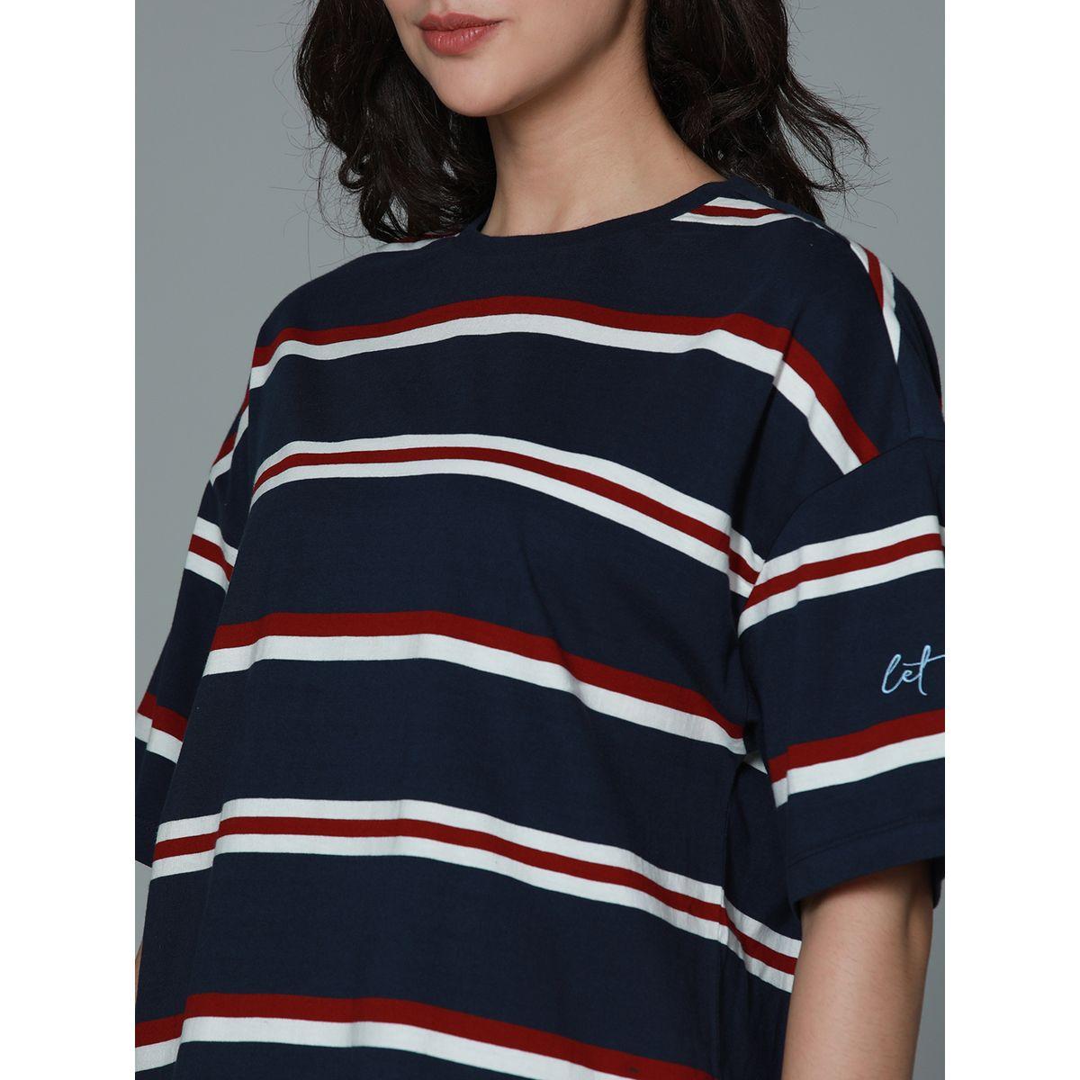 تيشيرت فضفاض مخطط بأكتاف منخفضة هاي ستار × ستايلي-women-clothing-tshirts-image-6