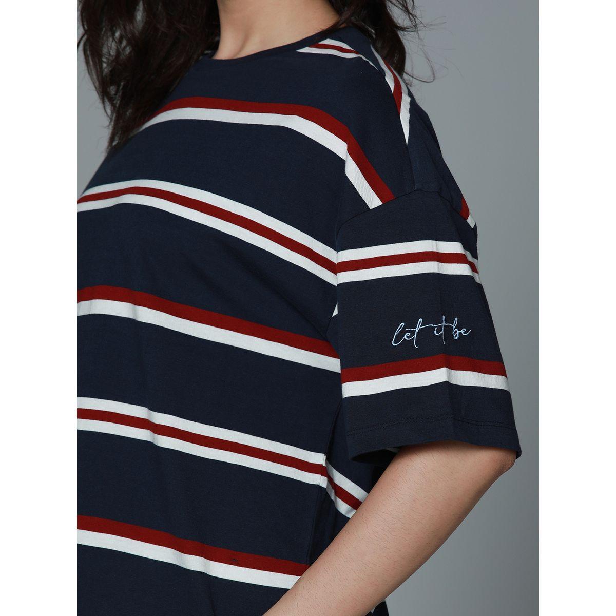 High Star X Styli  Oversized Striped T-Shirt with Dropped Shoulder Sleeves-women-clothing-tshirts-image-7