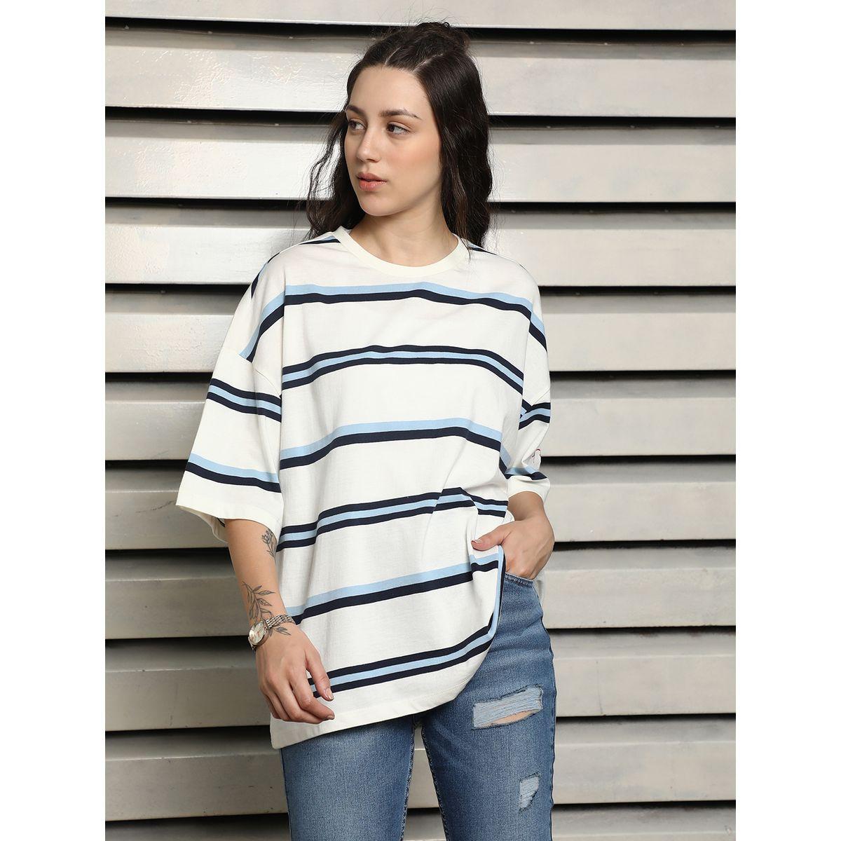 High Star X Styli  Oversized Striped T-Shirt with Dropped Shoulder Sleeves-women-clothing-tshirts-image-1