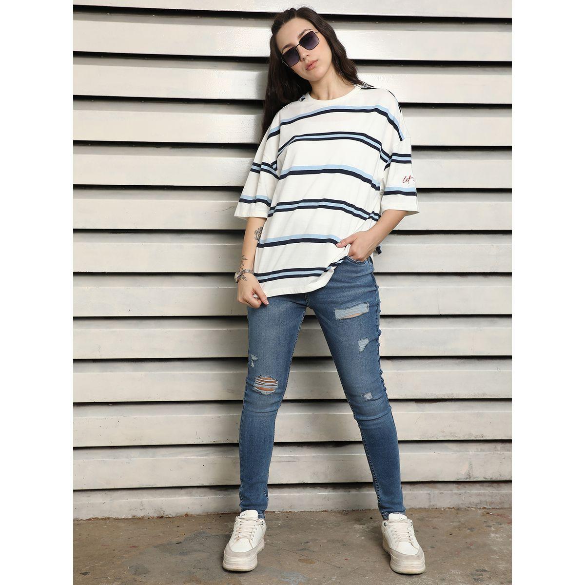 High Star X Styli  Oversized Striped T-Shirt with Dropped Shoulder Sleeves-women-clothing-tshirts-image-4