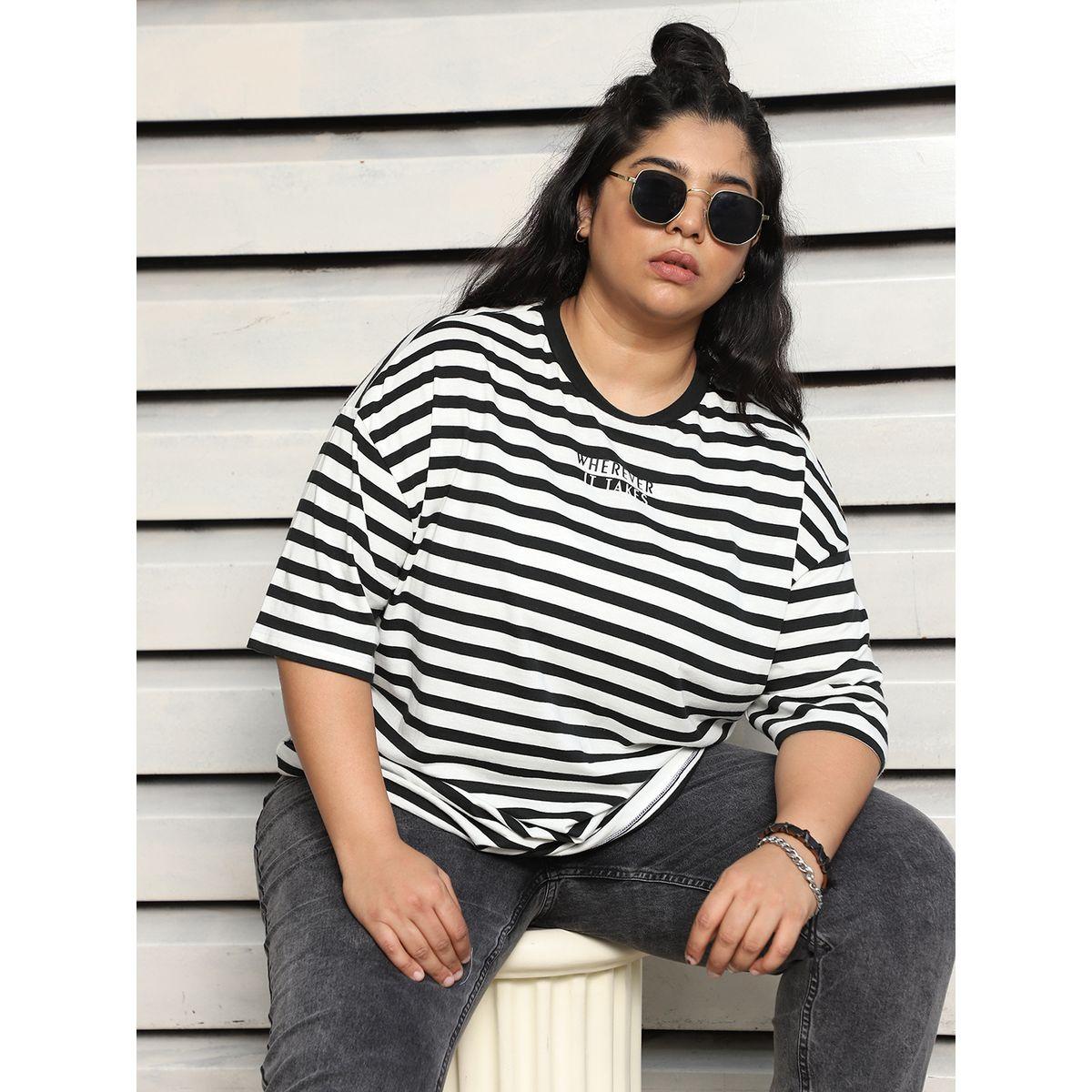 تيشيرت فضفاض بمقاس كبير وأكتاف منخفضة هاي ستار × ستايلي-women-clothing-tshirts-image-1