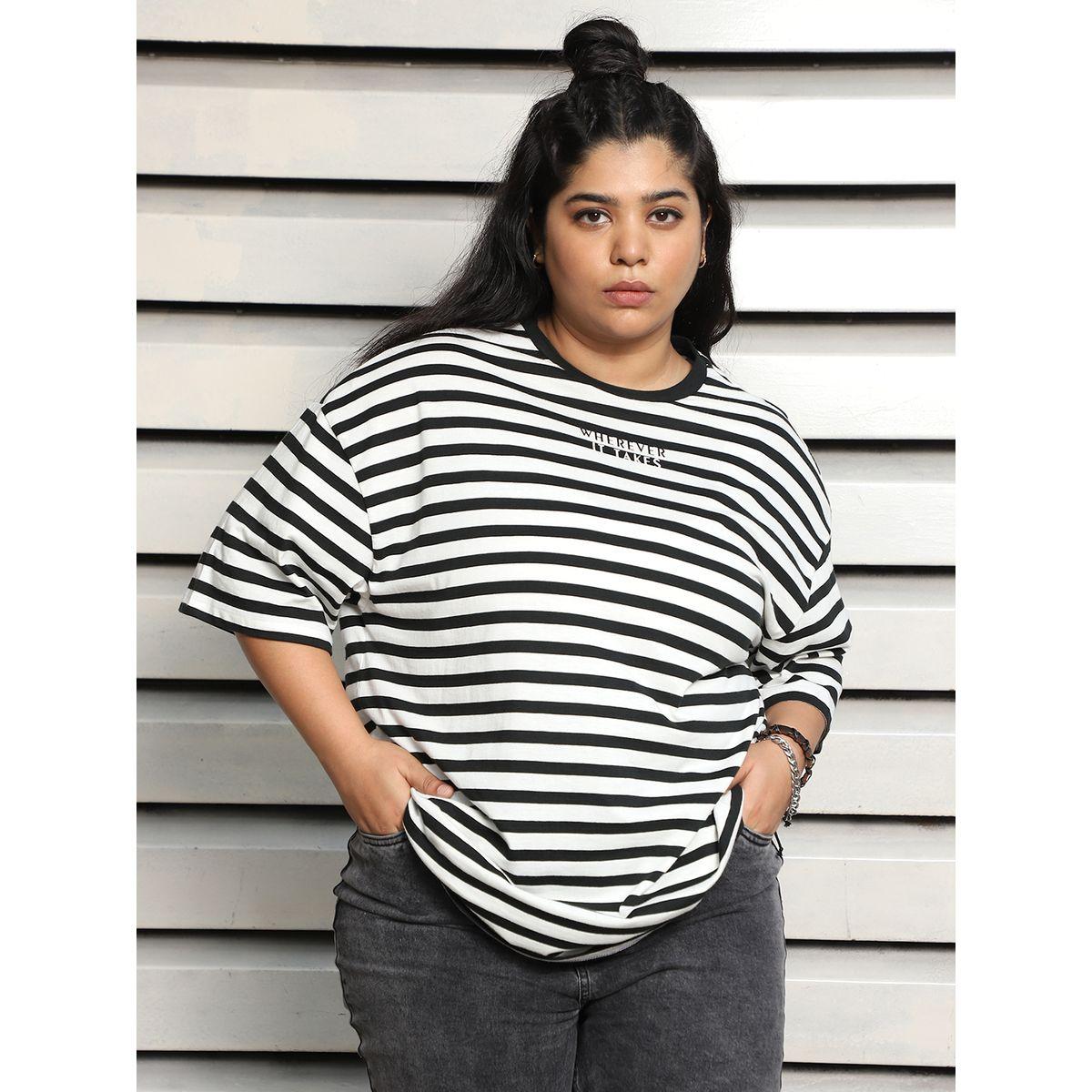 High Star X Styli  Plus Size Striped Oversized T-Shirt with  Dropped Shoulder Sleeves-women-clothing-tshirts-image-2