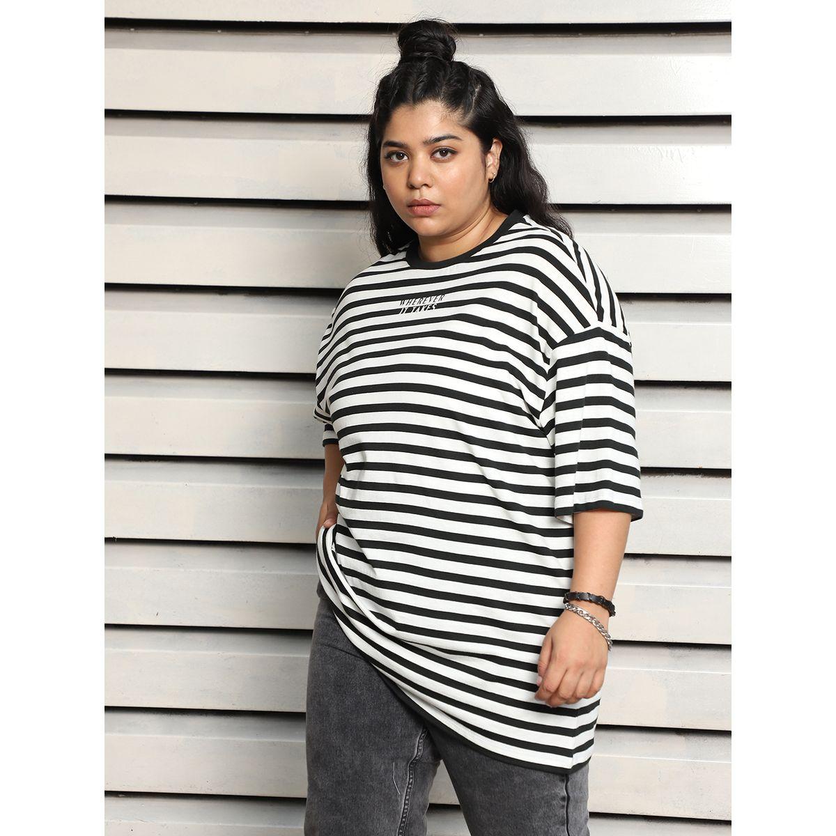 High Star X Styli  Plus Size Striped Oversized T-Shirt with  Dropped Shoulder Sleeves-women-clothing-tshirts-image-3