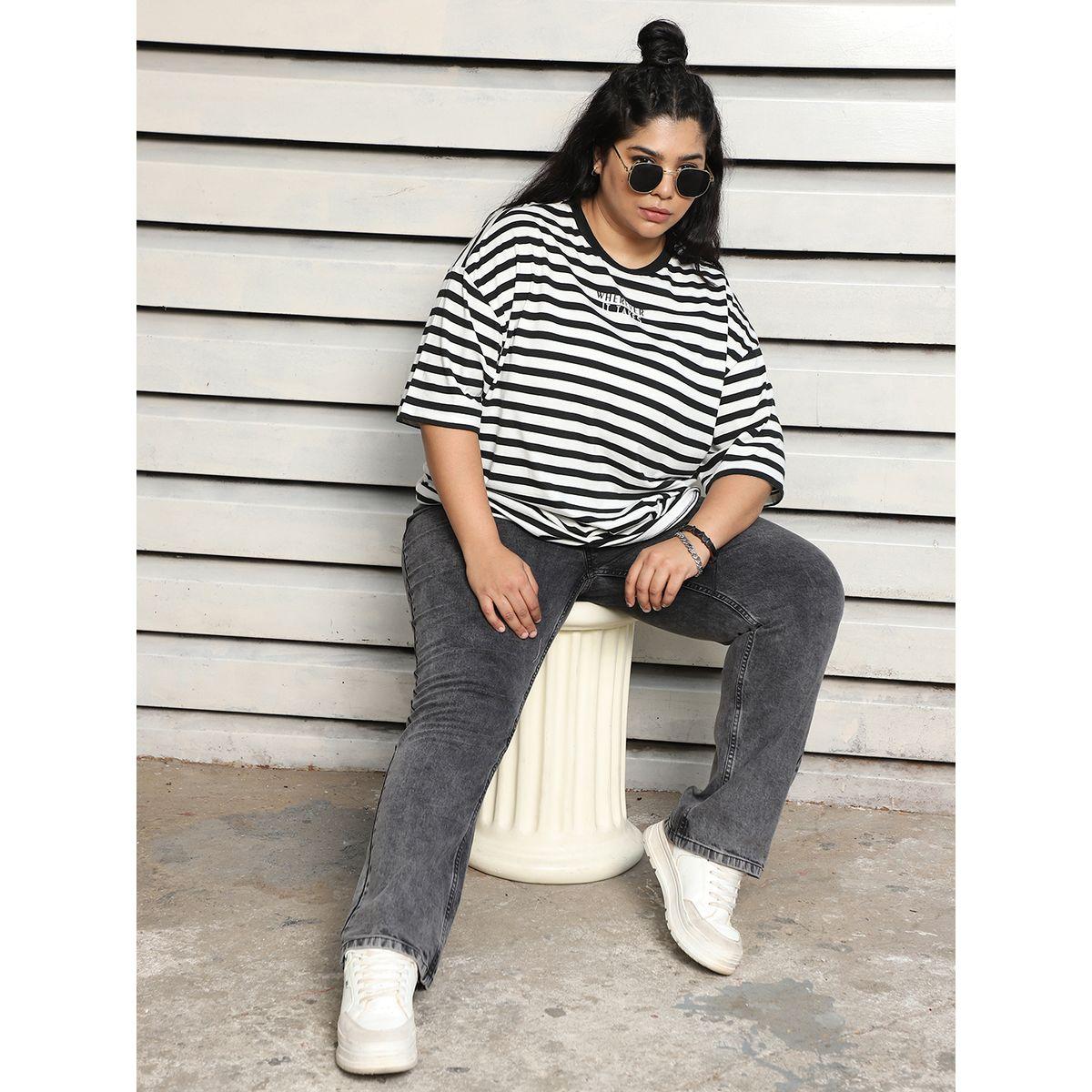 High Star X Styli  Plus Size Striped Oversized T-Shirt with  Dropped Shoulder Sleeves-women-clothing-tshirts-image-6
