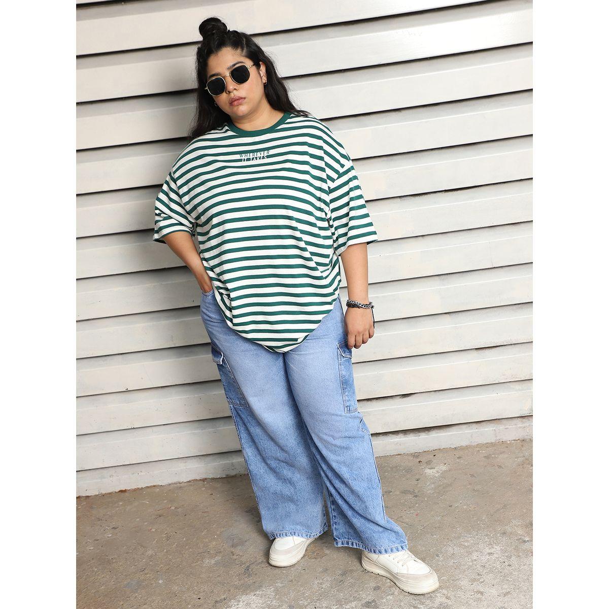 High Star X Styli  Plus Size Striped Oversized T-Shirt with Dropped Shoulder Sleeves-women-clothing-tshirts-image-5