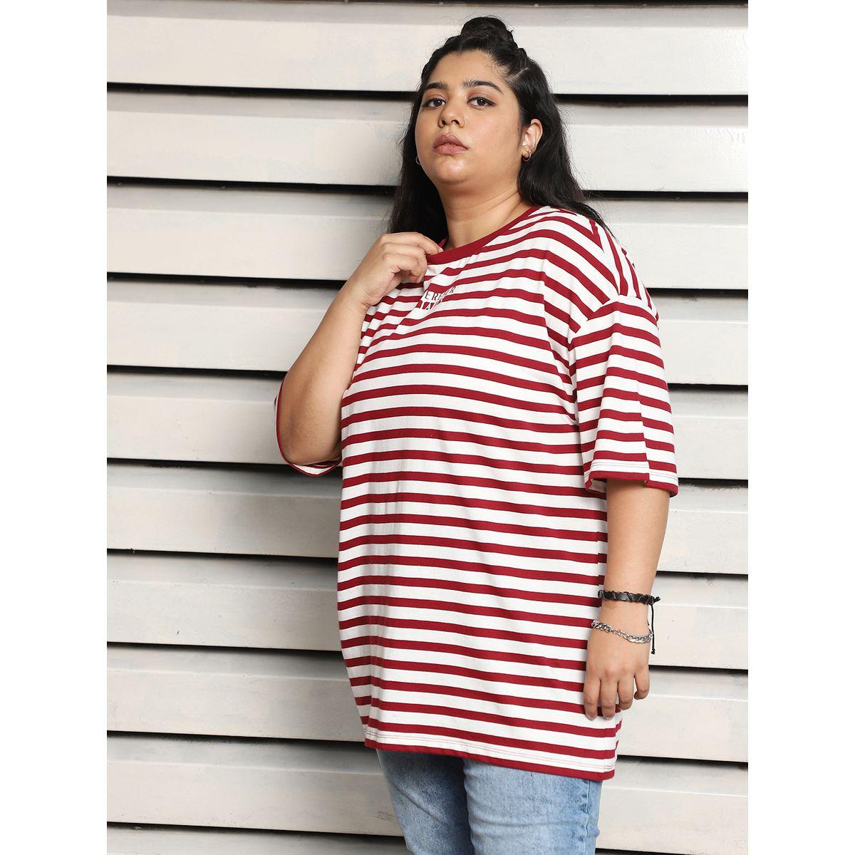 High Star X Styli  Plus Size Striped Oversized T-Shirt with Dropped Shoulder Sleeves-women-clothing-tshirts-image-1