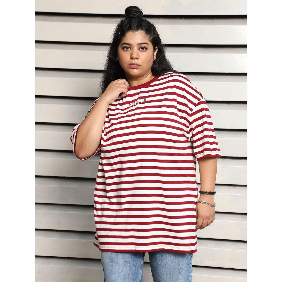 High Star X Styli  Plus Size Striped Oversized T-Shirt with Dropped Shoulder Sleeves-women-clothing-tshirts-image-2