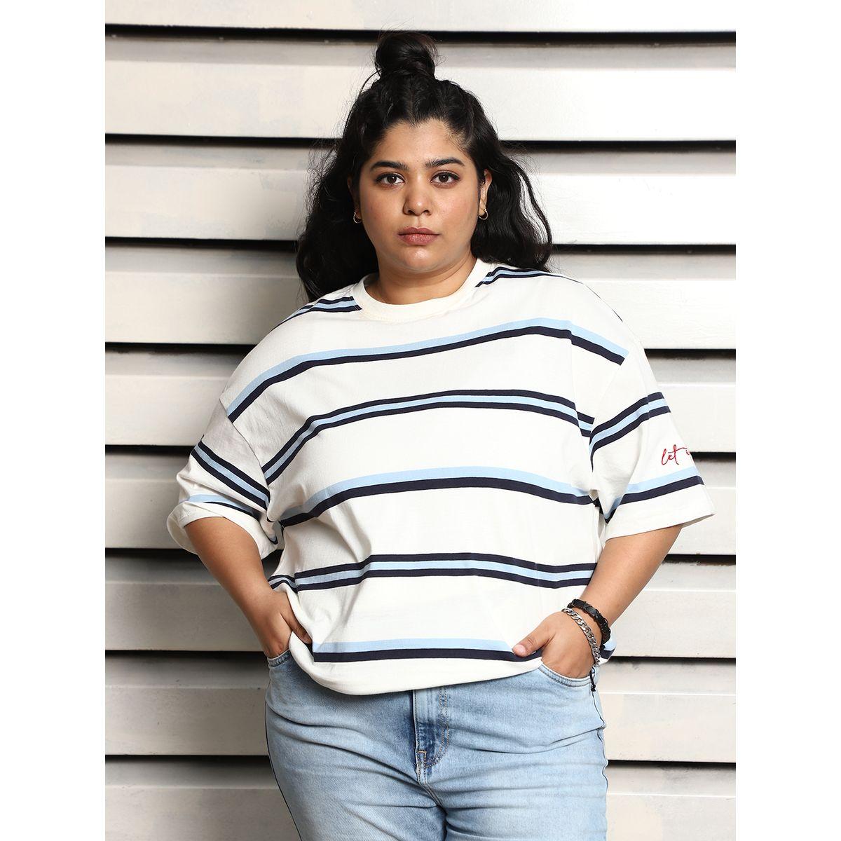 High Star X Styli  Plus Size Striped Oversized T-Shirt with Dropped Shoulders-women-clothing-tshirts-image-3