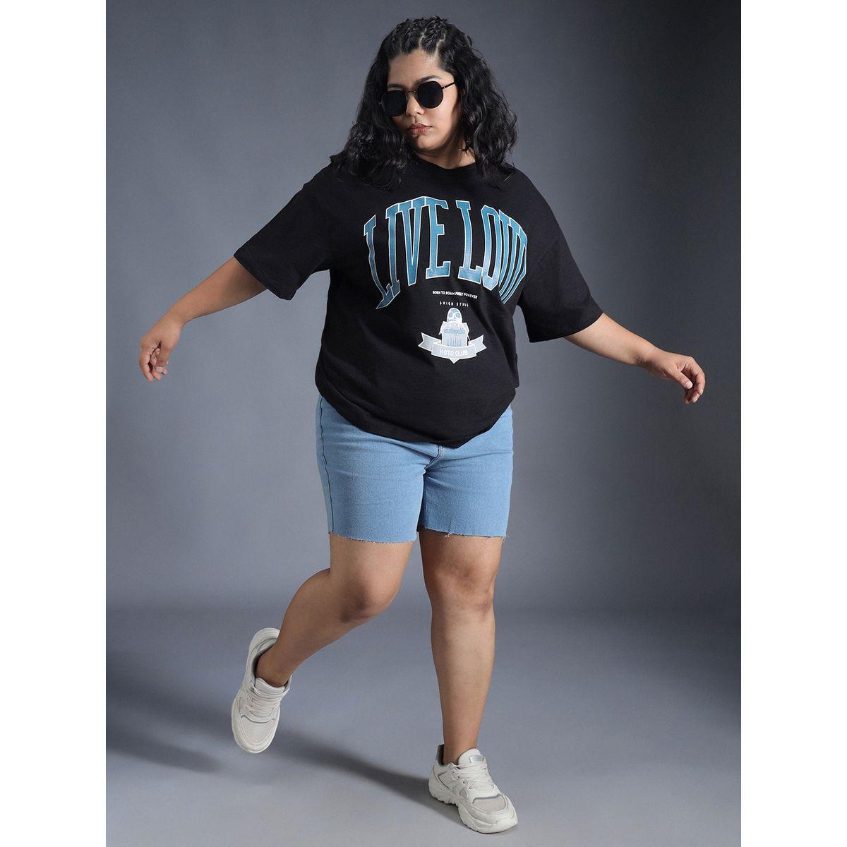 تيشيرت فضفاض بمقاس كبير وطبعة تايبوجرافي هاي ستار × ستايلي-women-clothing-tshirts-image-6