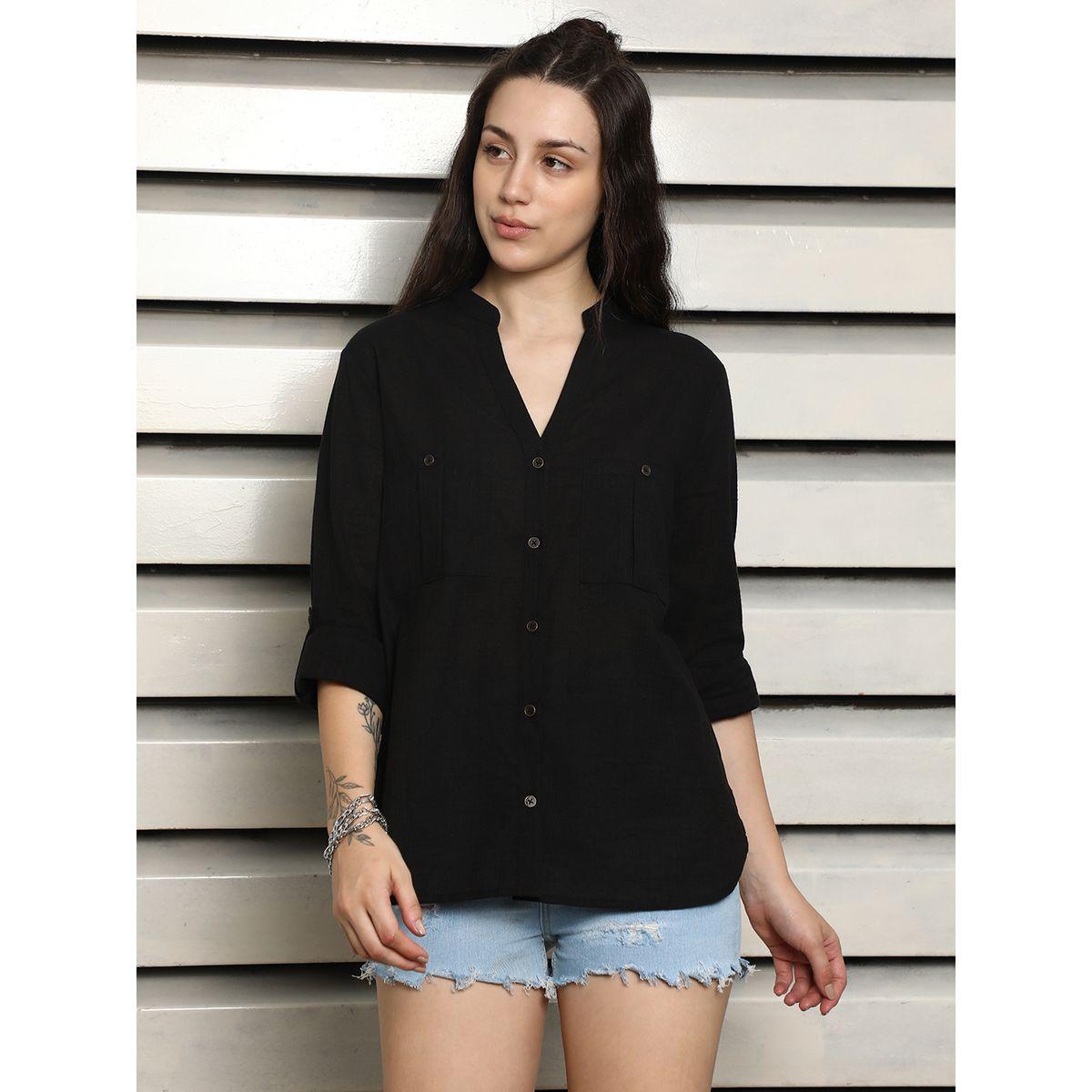 High Star X Styli  Solid Casual Shirt with Roll-Up Sleeves-women-clothing-shirtsandblouses-shirts-image-1