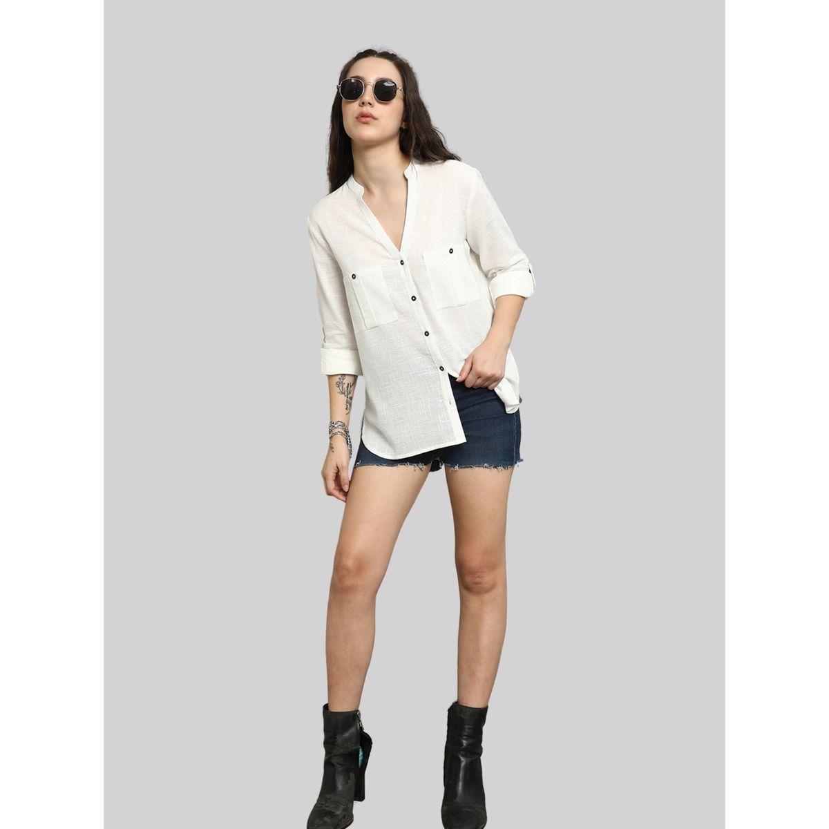 بلوزة كاجوال سادة بأكمام ملفوفة هاي ستار × ستايلي-women-clothing-shirtsandblouses-shirts-image-4