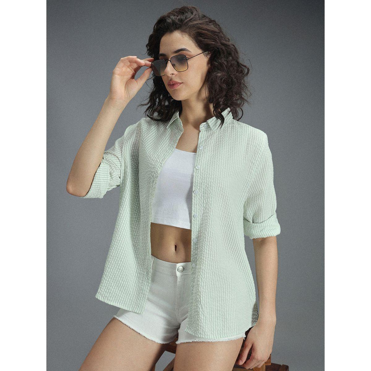بلوزة كاجوال مخططة مع حافة غير متماثلة الطول هاي ستار × ستايلي-women-clothing-shirtsandblouses-shirts-image-6