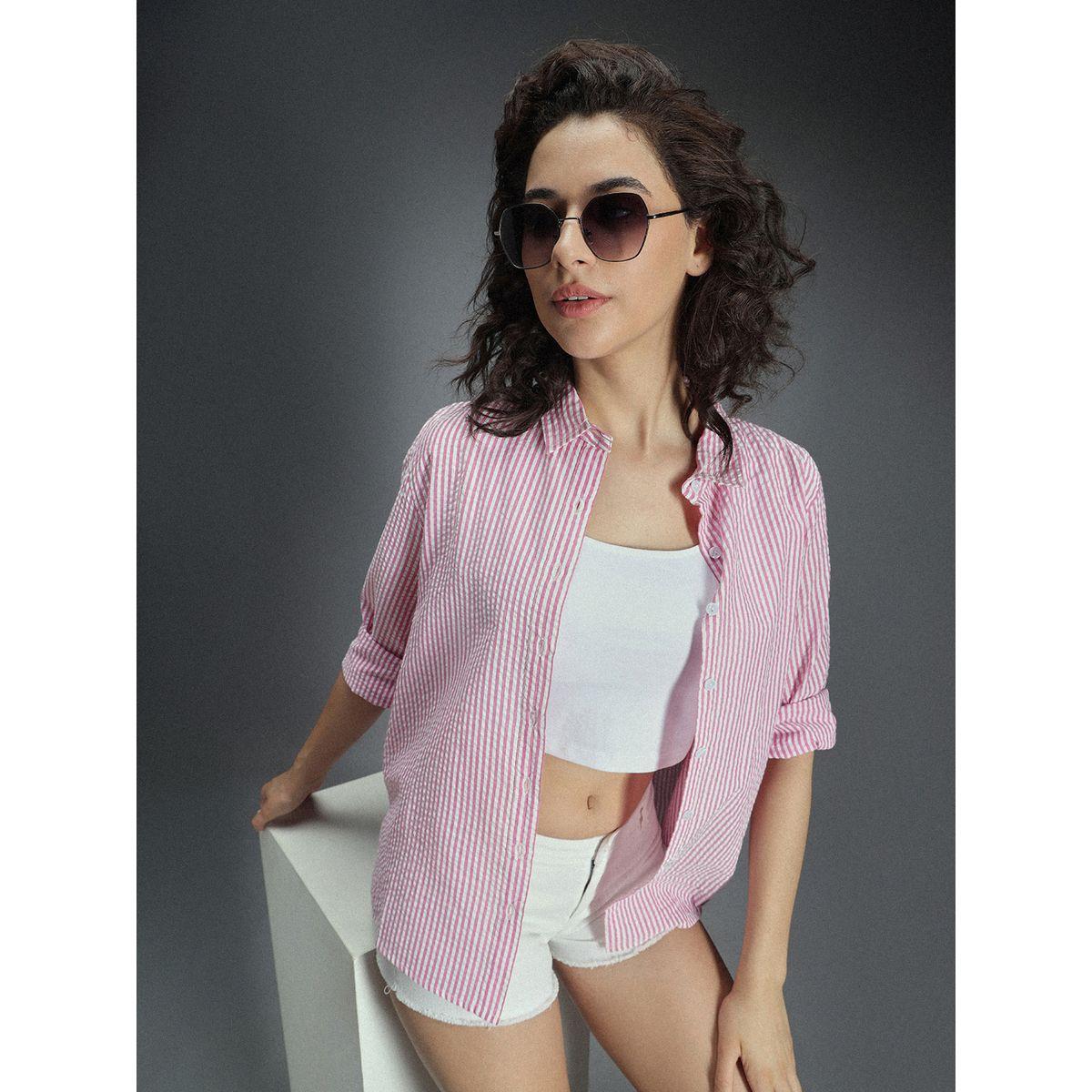 بلوزة كاجوال مخططة مع حافة غير متماثلة الطول هاي ستار × ستايلي-women-clothing-shirtsandblouses-shirts-image-6