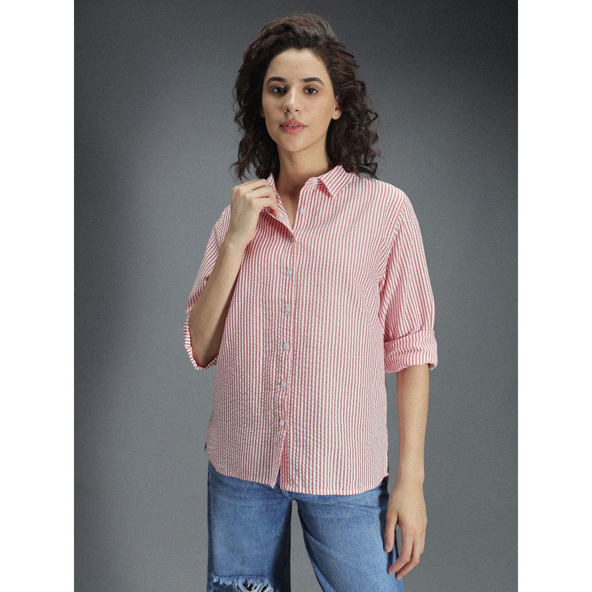 High Star X Styli  Striped Casual Shirt with High-Low Hem-women-clothing-shirtsandblouses-shirts-image-1