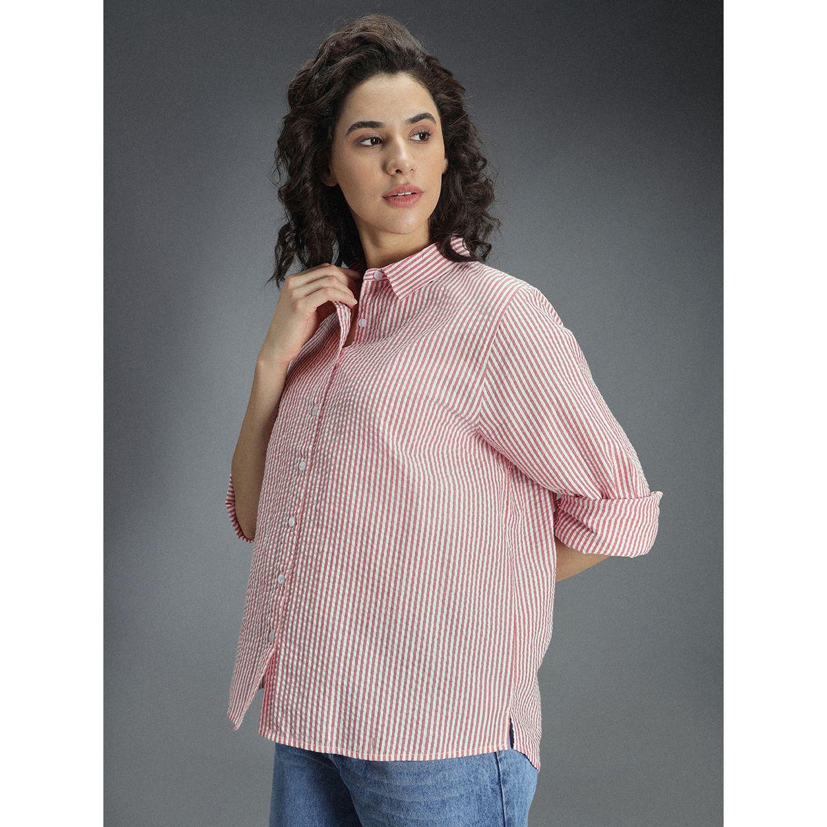 High Star X Styli  Striped Casual Shirt with High-Low Hem-women-clothing-shirtsandblouses-shirts-image-2