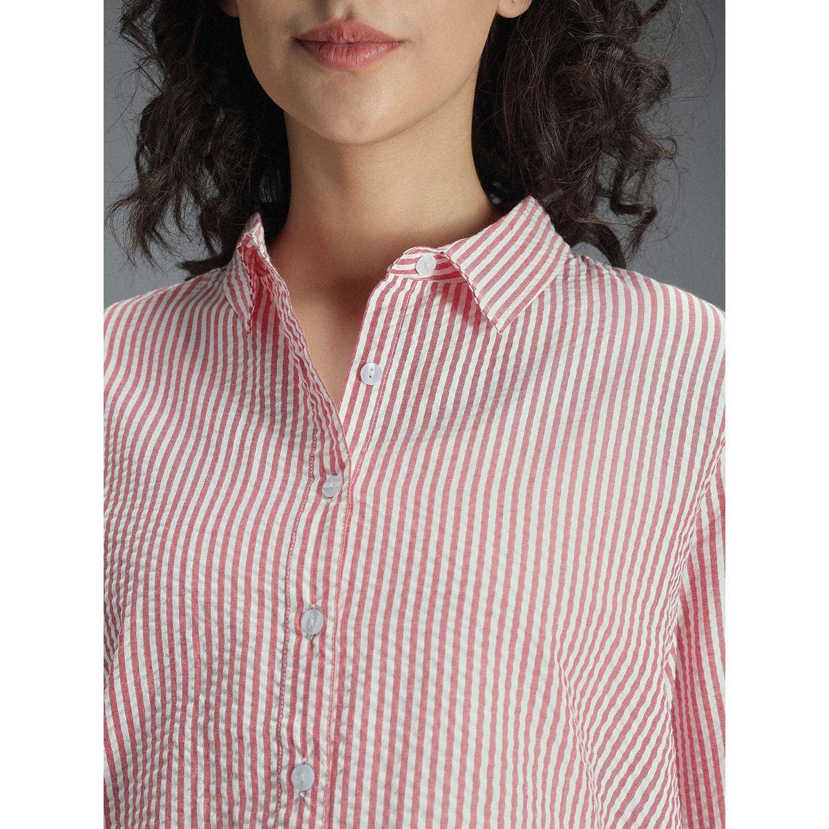 High Star X Styli  Striped Casual Shirt with High-Low Hem-women-clothing-shirtsandblouses-shirts-image-4
