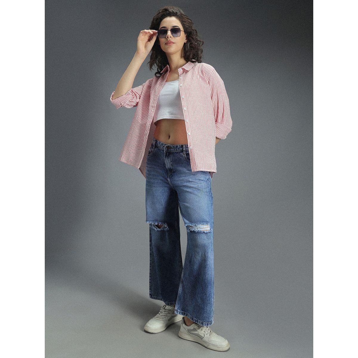 High Star X Styli  Striped Casual Shirt with High-Low Hem-women-clothing-shirtsandblouses-shirts-image-5