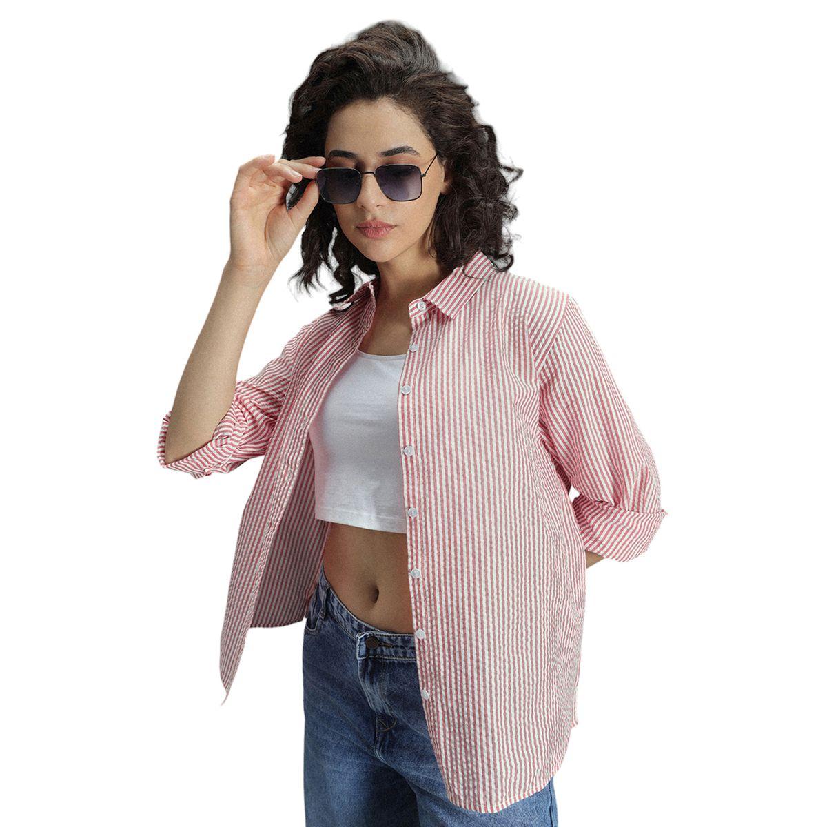 High Star X Styli  Striped Casual Shirt with High-Low Hem-women-clothing-shirtsandblouses-shirts-image-6