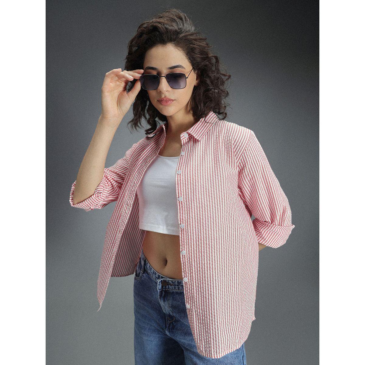 High Star X Styli  Striped Casual Shirt with High-Low Hem-women-clothing-shirtsandblouses-shirts-image-7