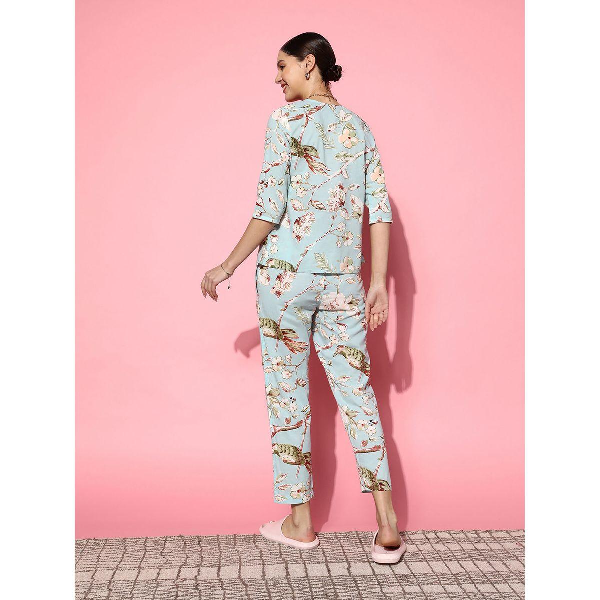 طقم من بنطال بيجاما وبلوزة بطبعة زهور سانسكريتي هومز × ستايلي-women-clothing-nightwear-pyjamas-longsets-image-3