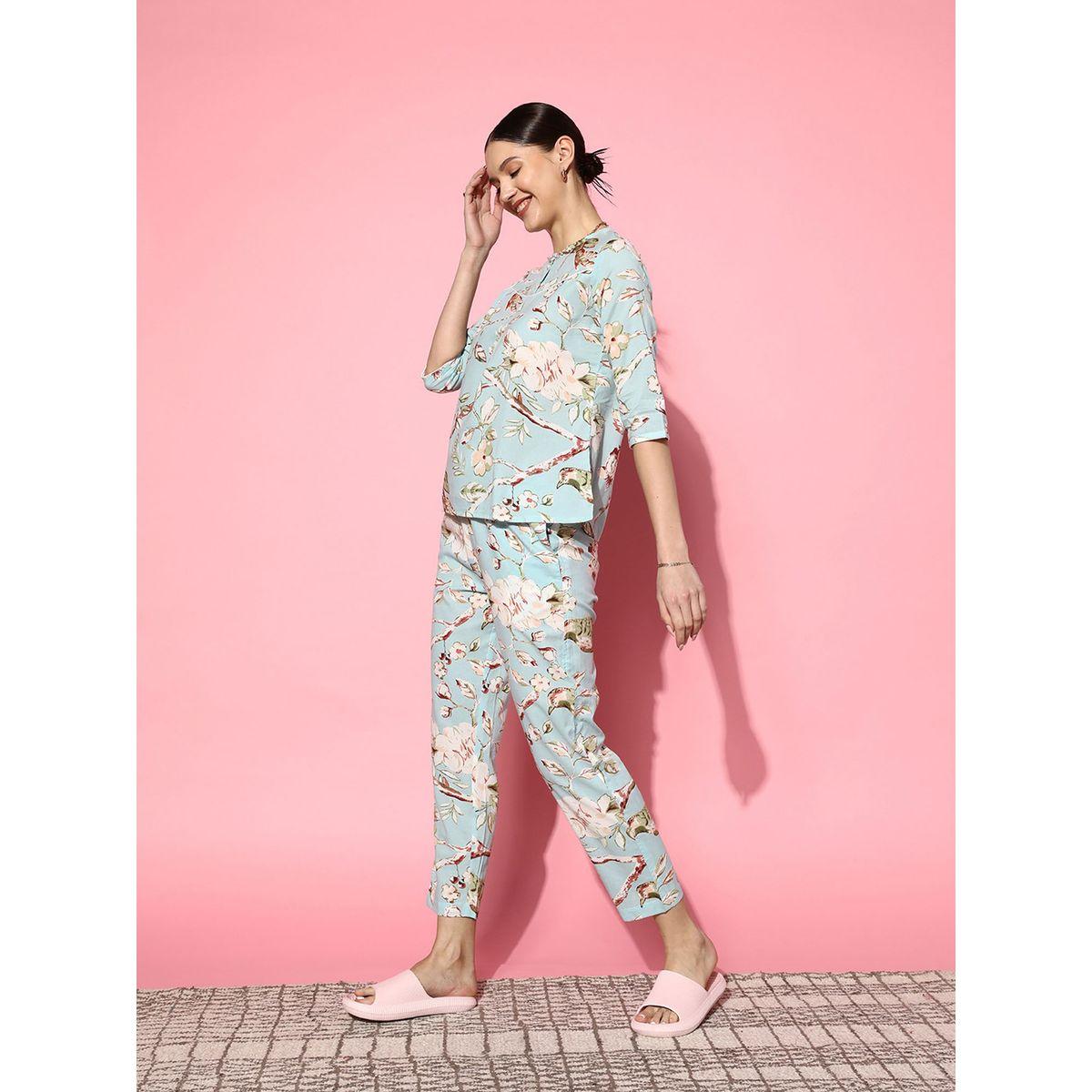 طقم من بنطال بيجاما وبلوزة بطبعة زهور سانسكريتي هومز × ستايلي-women-clothing-nightwear-pyjamas-longsets-image-4