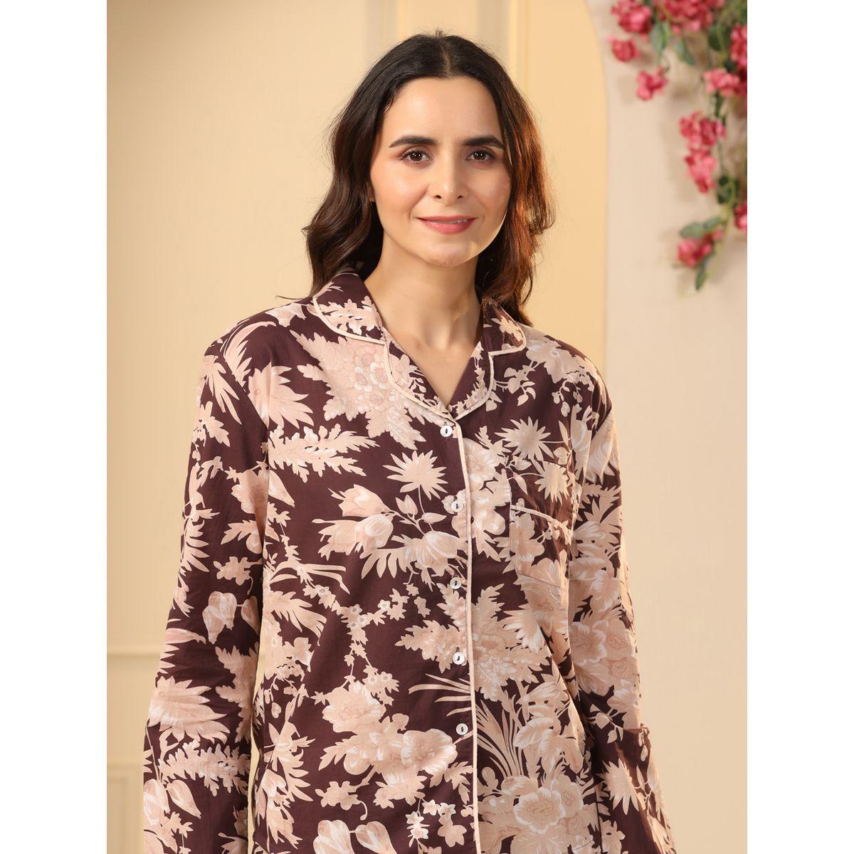 طقم من بنطال بيجاما وبلوزة بتفاصيل جيب سانسكريتي هومز × ستايلي-women-clothing-nightwear-pyjamas-longsets-image-8