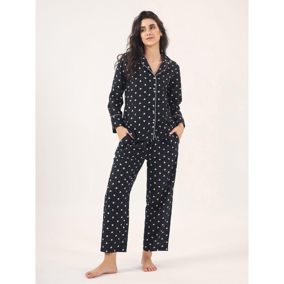 Sanskrutihomes X Styli  Heart Print Piped Detail Shirt & Pyjama Set-women-clothing-nightwear-pyjamas-longsets-image-1